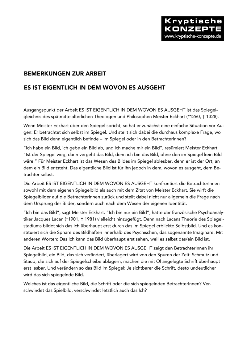 Kryptische Konzepte: Arbeit zu Meister Eckhart – Es ist eigentlich in dem, wovon es ausgeht